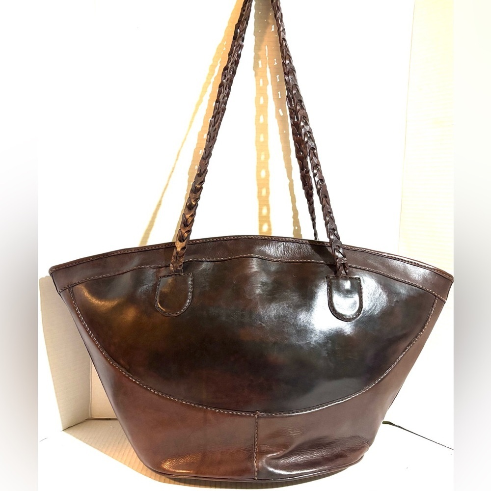 Vintage large Dark Brown distressed Leather Tote